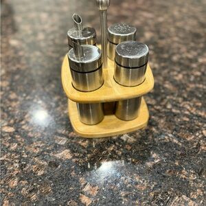 Stainless Steel Spice Shaker Set with Wooden Holder